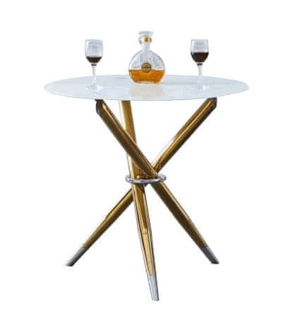 KONDELA Jedálenský stôl, kávový stolík biela, zlatá priemer 80 cm DONIO